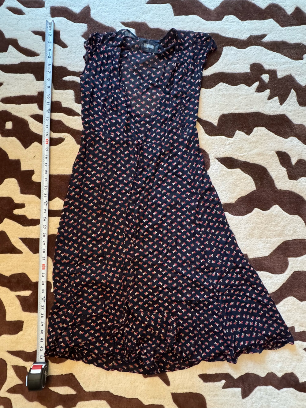 Reformation Navy Midi Wrap Dress with Floral Print
